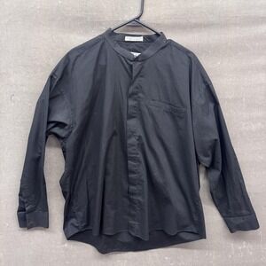 Domani Collection Shirt Mens XL Black Minimalist Band Collar Long Sleeve Korea